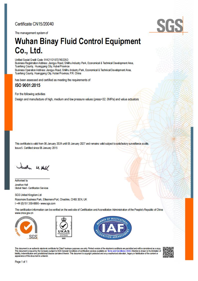 ISO9001: 2015 Certificate English